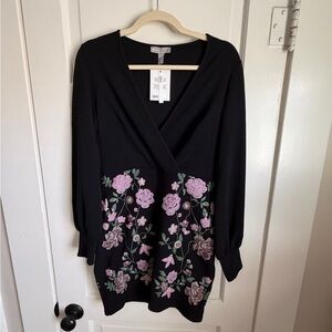 ASOS Black Dress with Purple Floral Embroidery